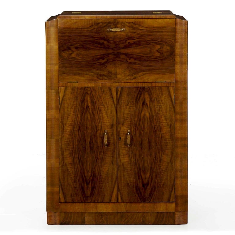 Art Deco Walnut Lighted Antique Bar with Wine Storage, circa 19201940 For Sale at