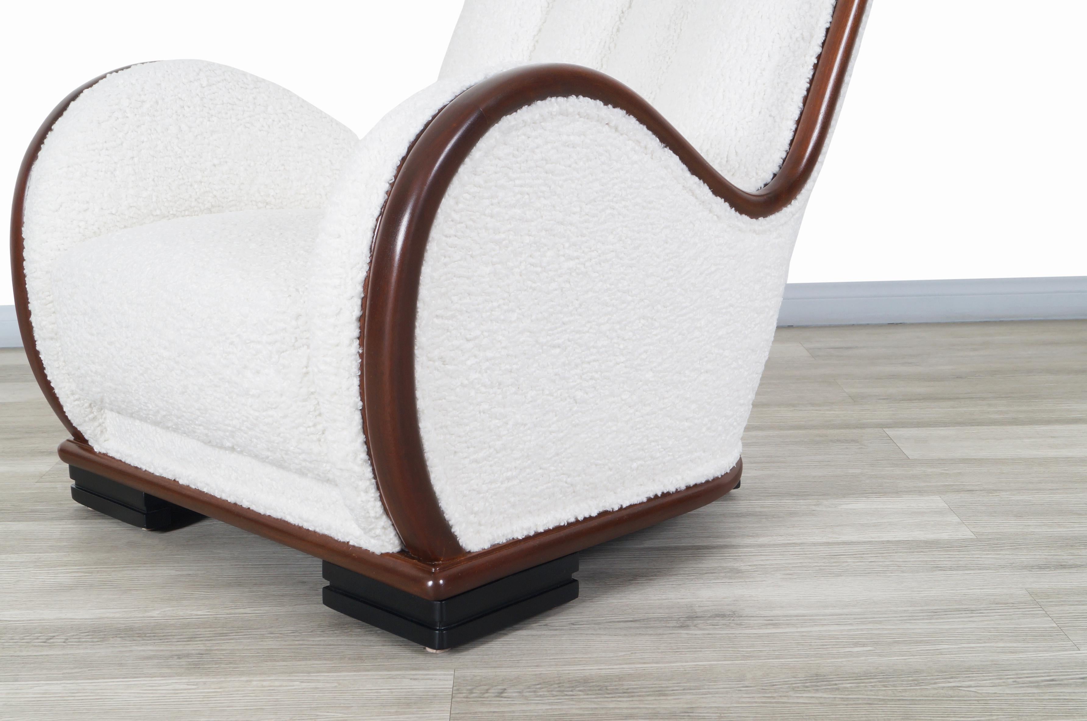 Bouclé Art Deco Walnut Lounge Chairs in Boucle For Sale