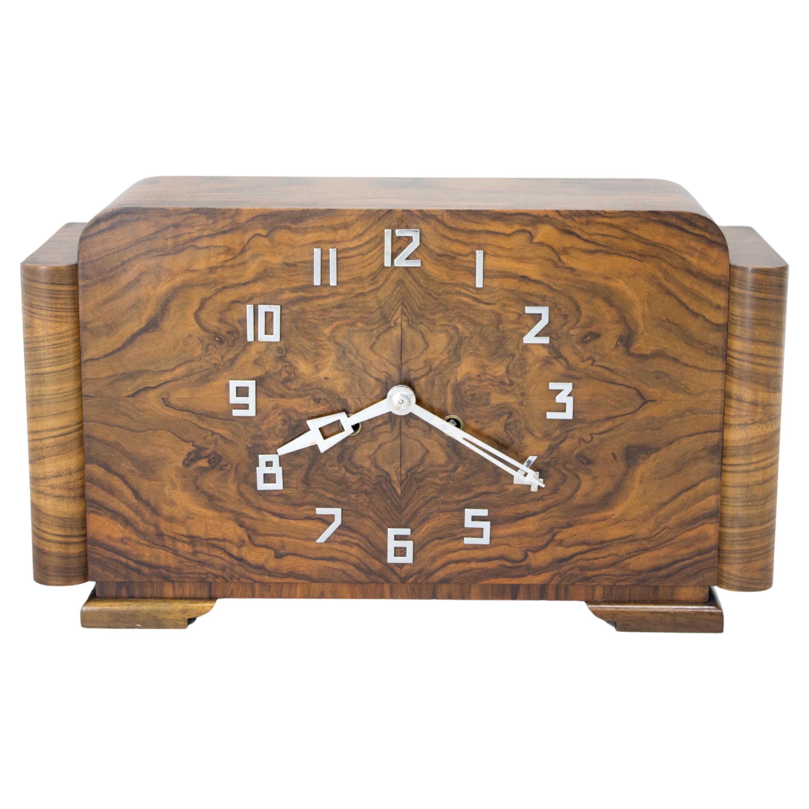Art Deco Walnut Mantel Clock Mauthe, Germany, 1930s For Sale