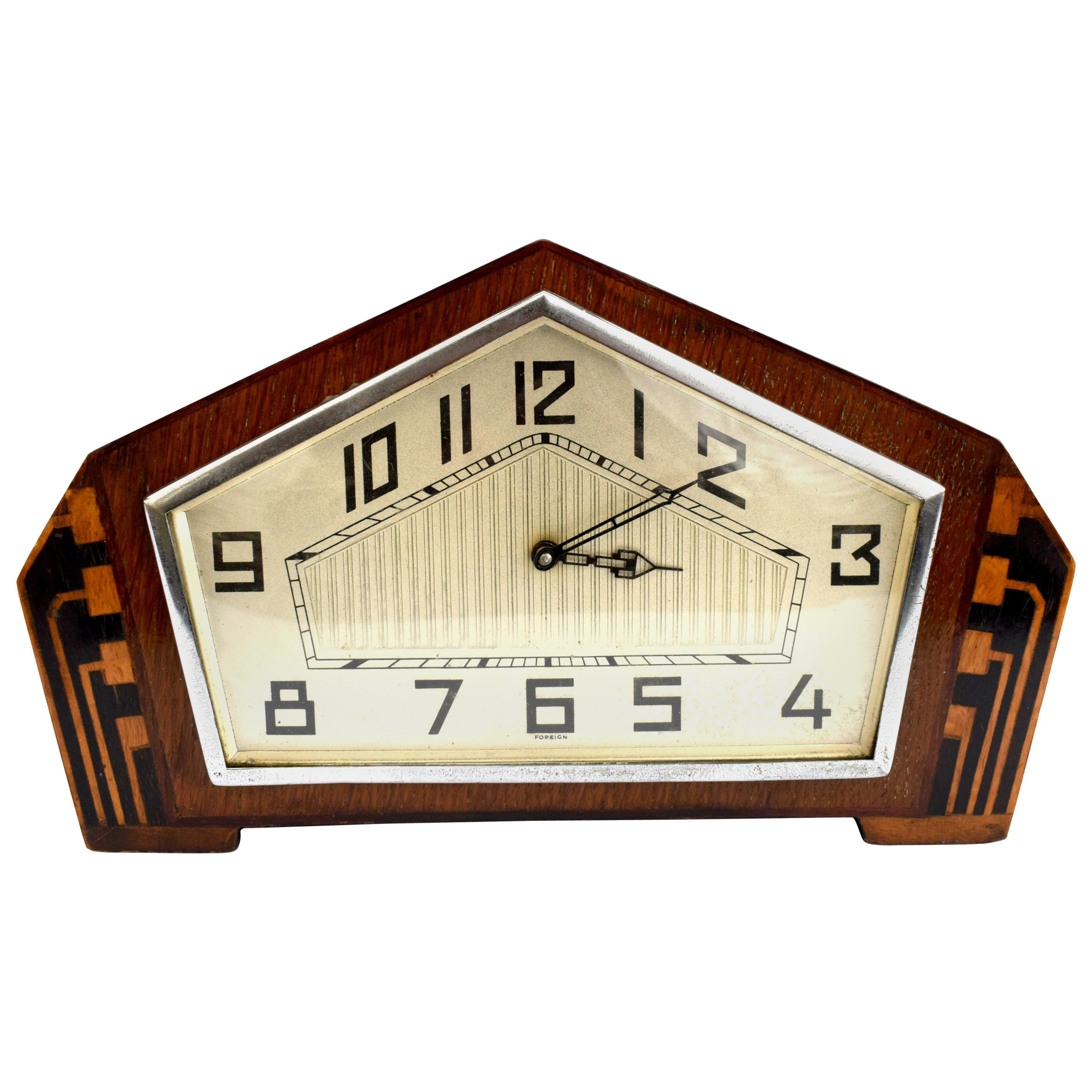 Art Deco Walnut Mantle Clock, England, c1930s