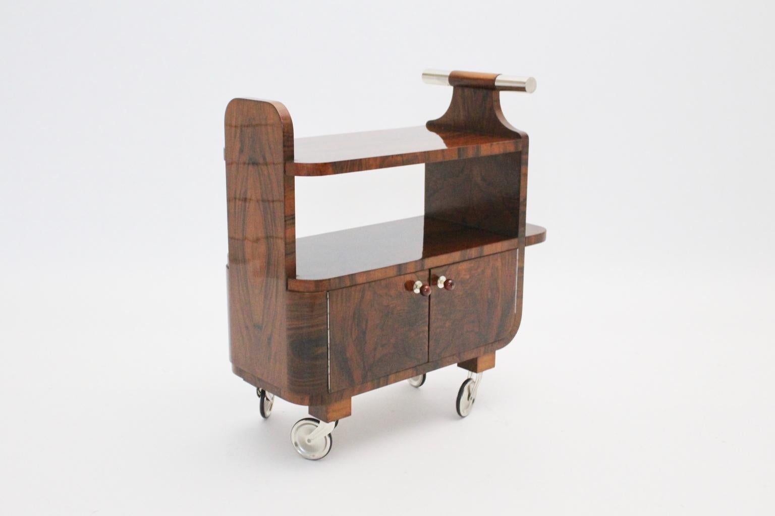 Art Deco Walnut Nickel Vintage Bar Cart Side Table, Vienna, circa 1930 3