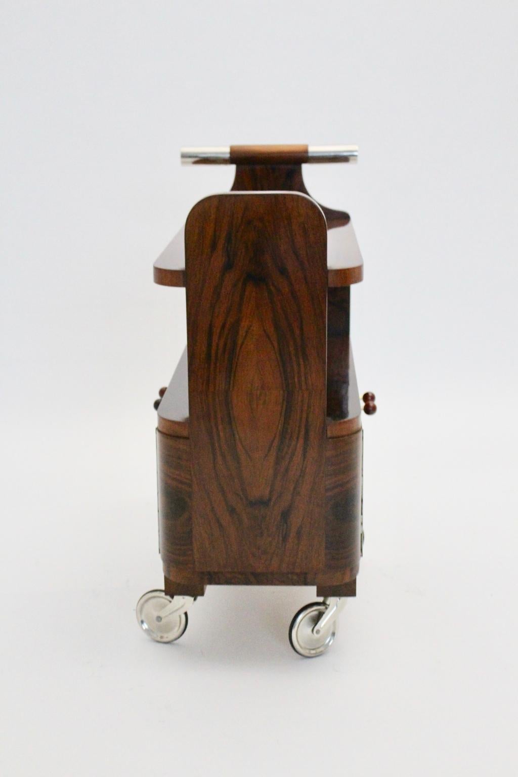 Art Deco Walnut Nickel Vintage Bar Cart Side Table, Vienna, circa 1930 4