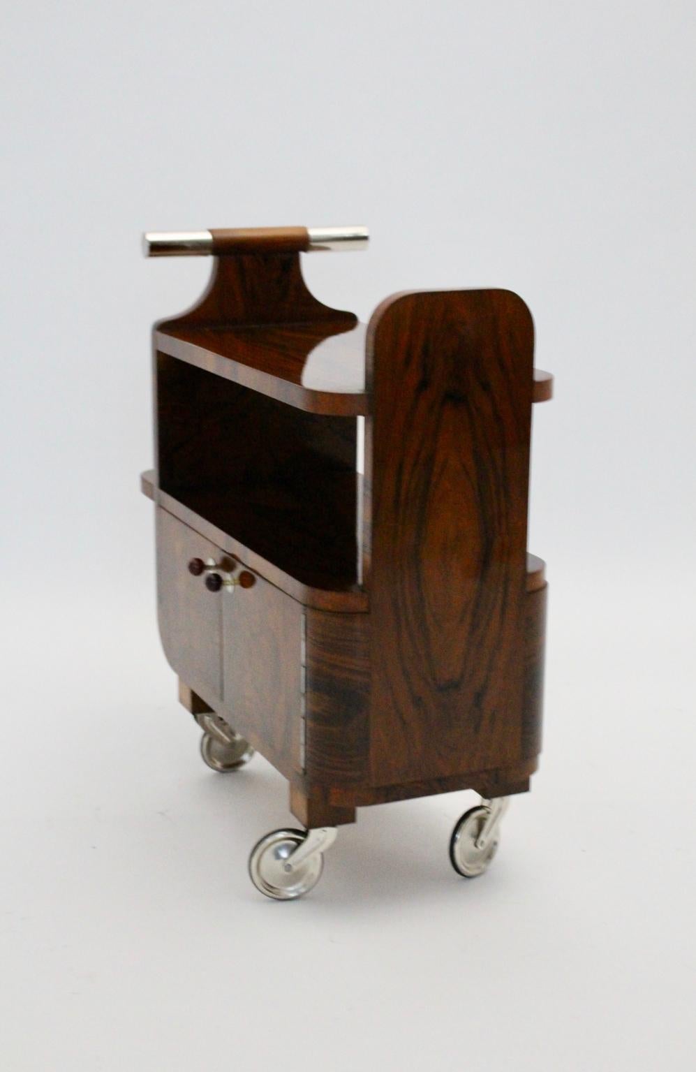 Art Deco Walnut Nickel Vintage Bar Cart Side Table, Vienna, circa 1930 5