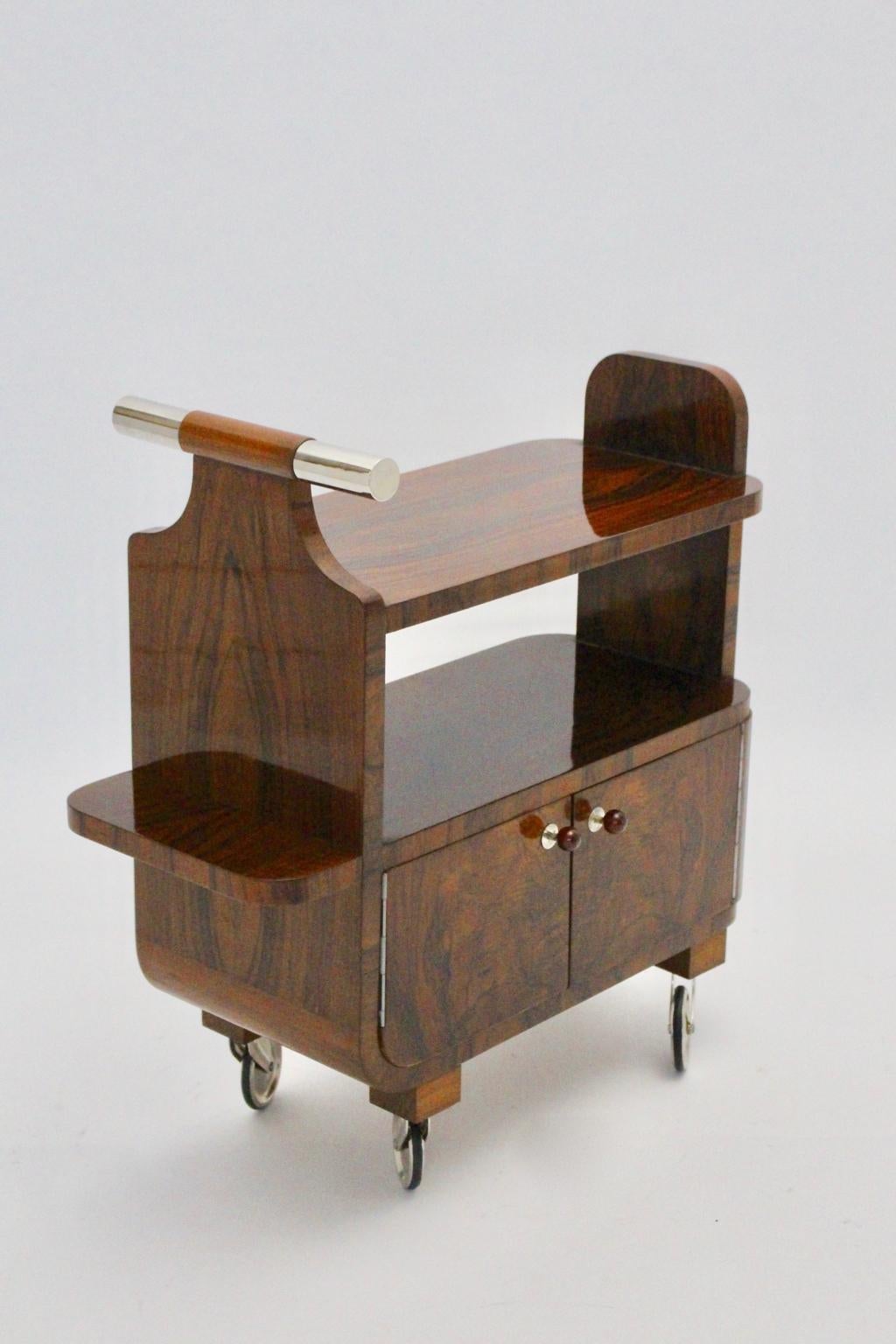 Art Deco Walnut Nickel Vintage Bar Cart Side Table, Vienna, circa 1930 6