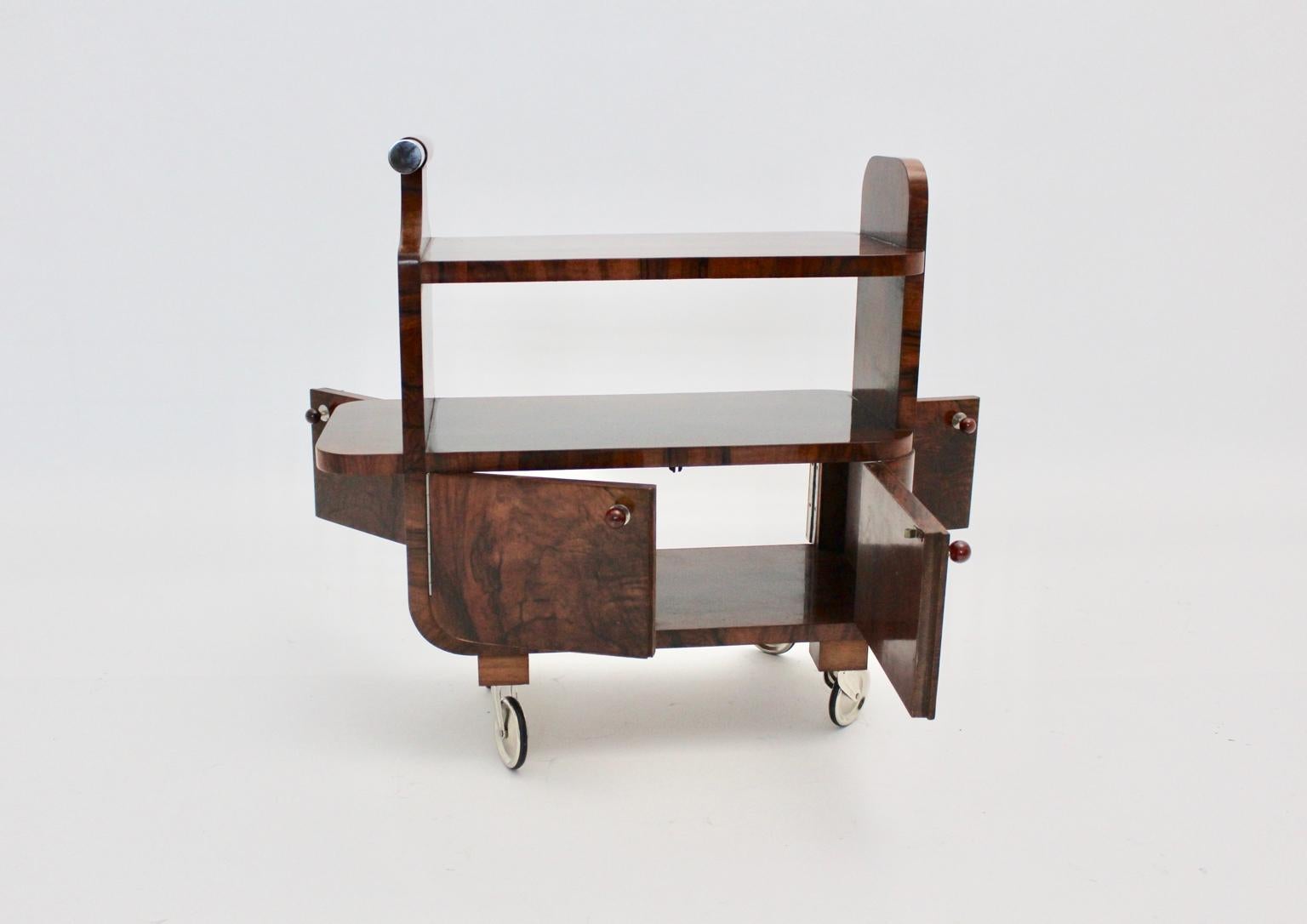 Art Deco Walnut Nickel Vintage Bar Cart Side Table, Vienna, circa 1930 7