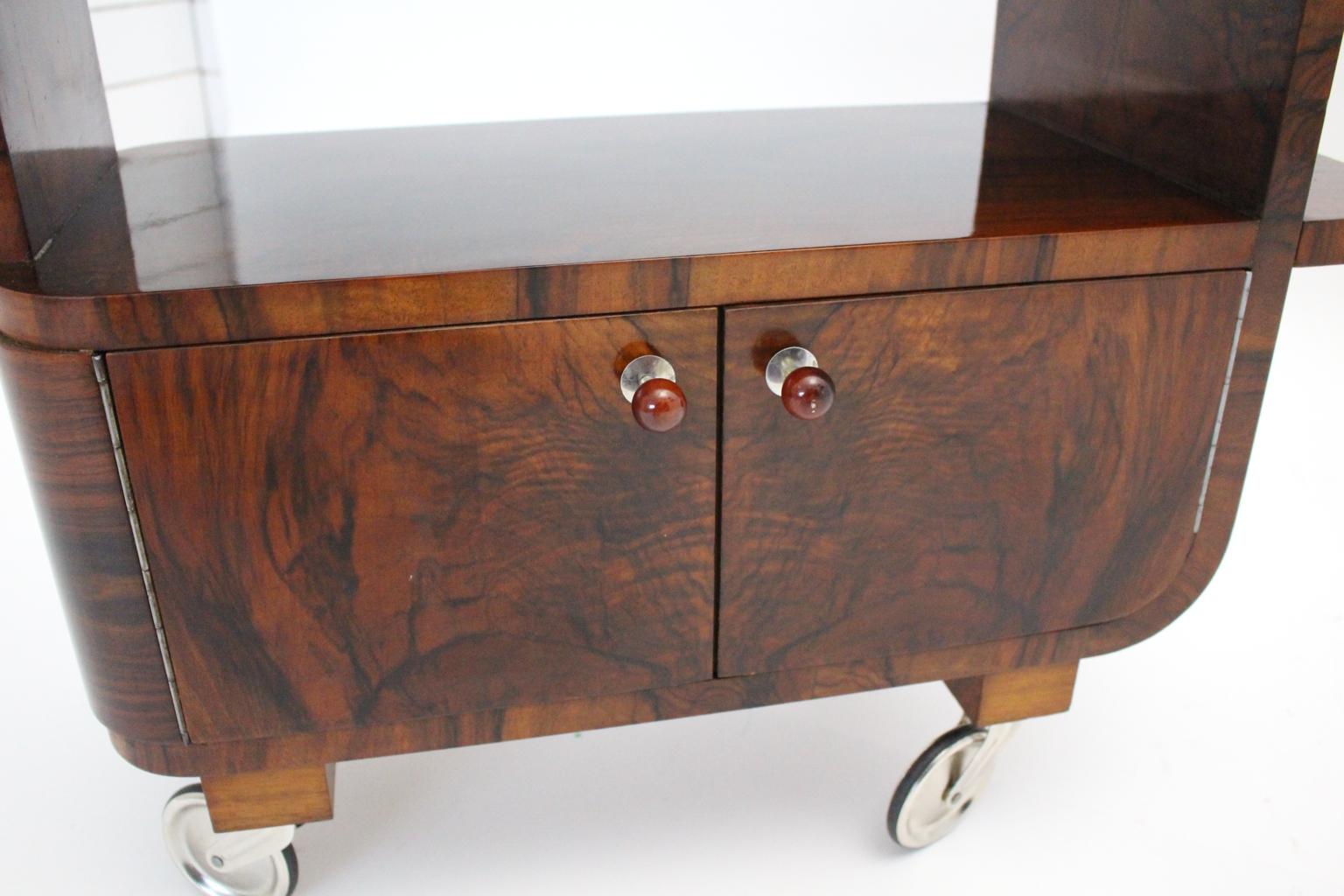 Art Deco Walnut Nickel Vintage Bar Cart Side Table, Vienna, circa 1930 8