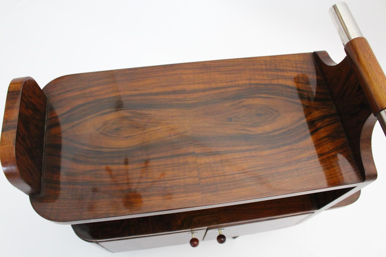 Art Deco Walnut Nickel Vintage Bar Cart Side Table, Vienna, circa 1930 10
