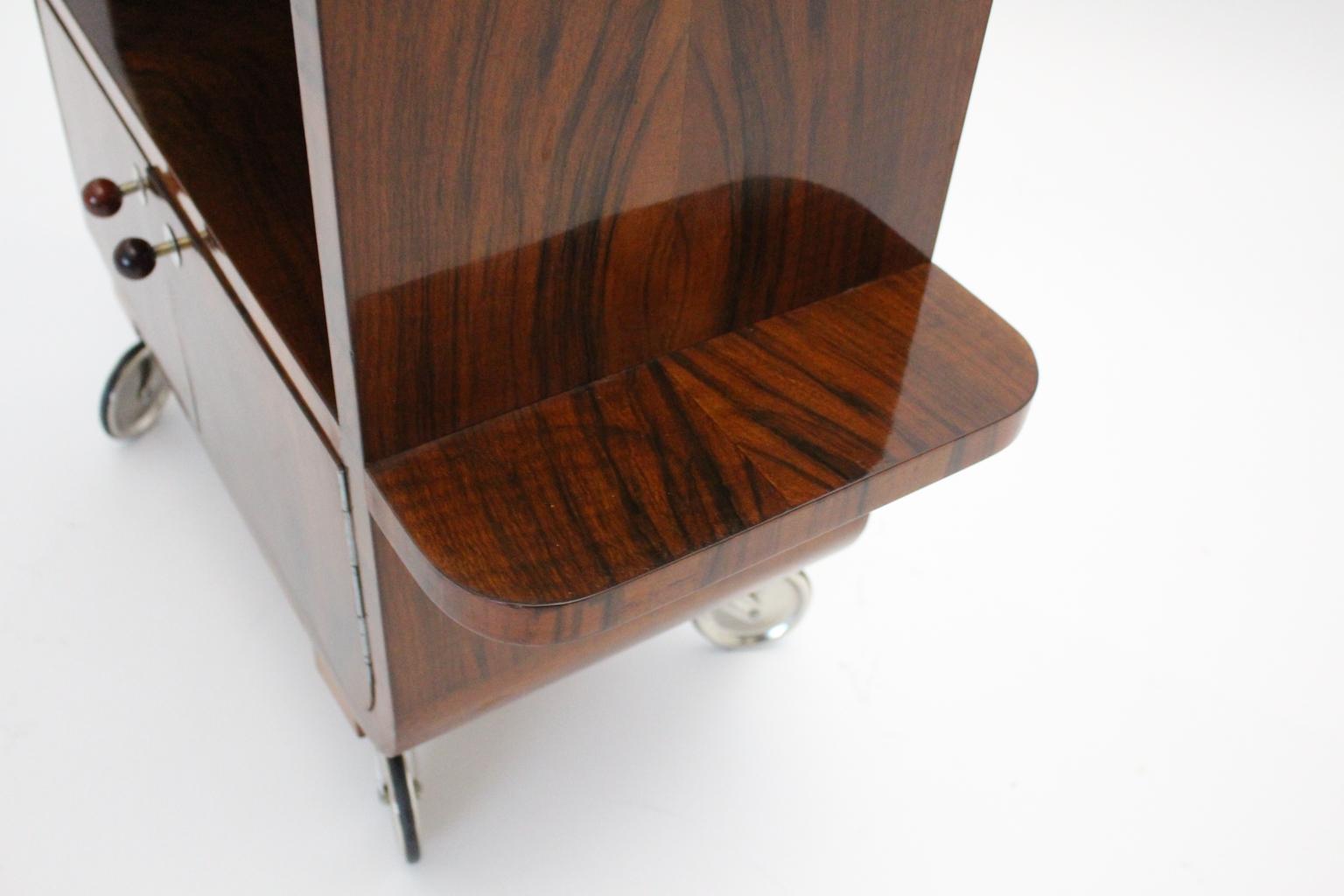 Art Deco Walnut Nickel Vintage Bar Cart Side Table, Vienna, circa 1930 12