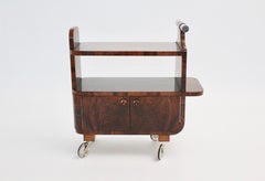 Art Deco Walnut Nickel Vintage Bar Cart Side Table, Vienna, circa 1930