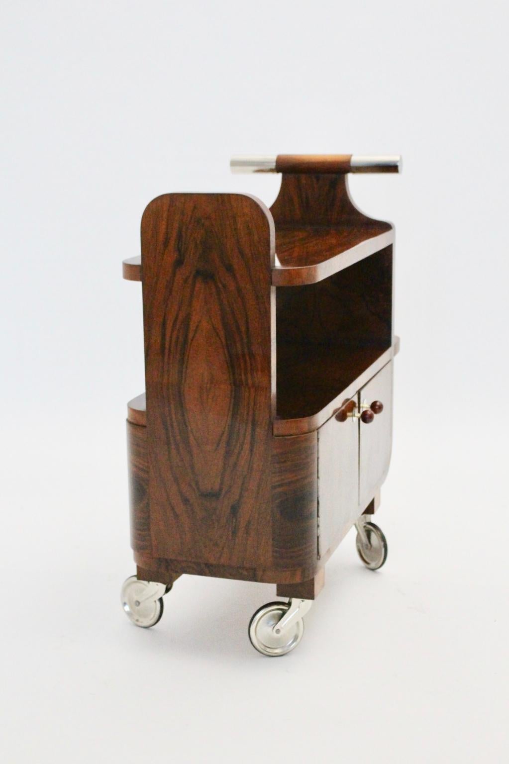 Mid-20th Century Art Deco Walnut Nickel Vintage Bar Cart Side Table, Vienna, circa 1930
