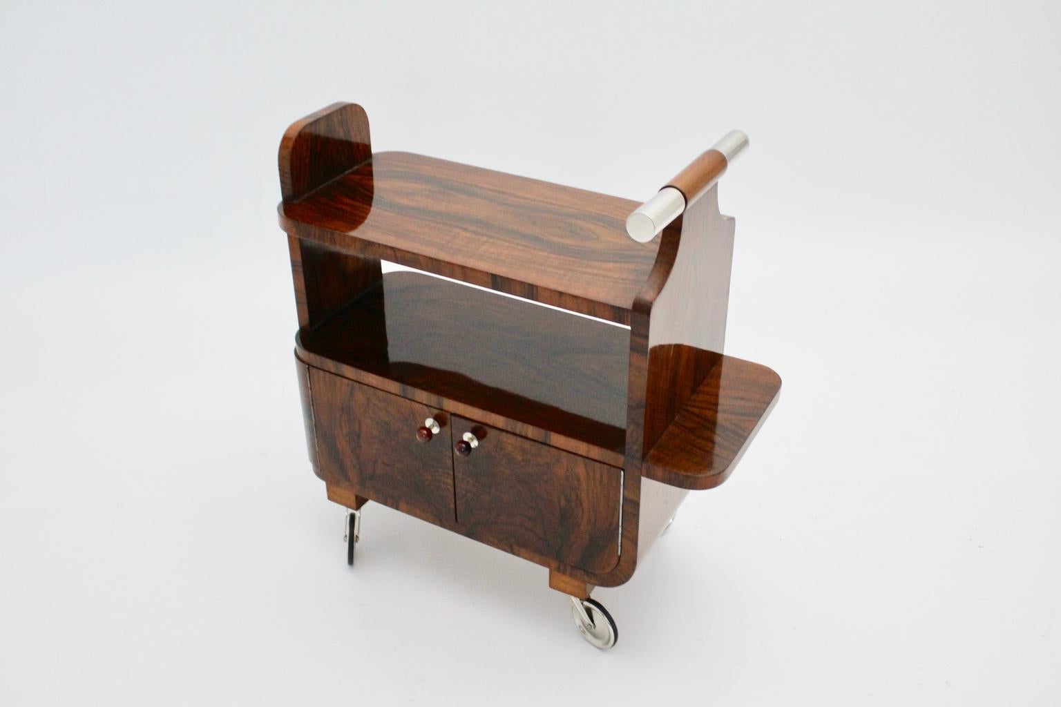 Art Deco Walnut Nickel Vintage Bar Cart Side Table, Vienna, circa 1930 2