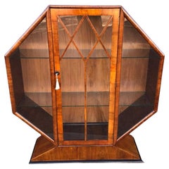 Art Deco Walnut Octagonal Display Cabinet