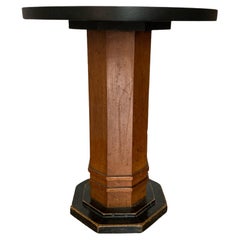 Used Art Deco Walnut Octagonal stemmed side tabe, black cirular top