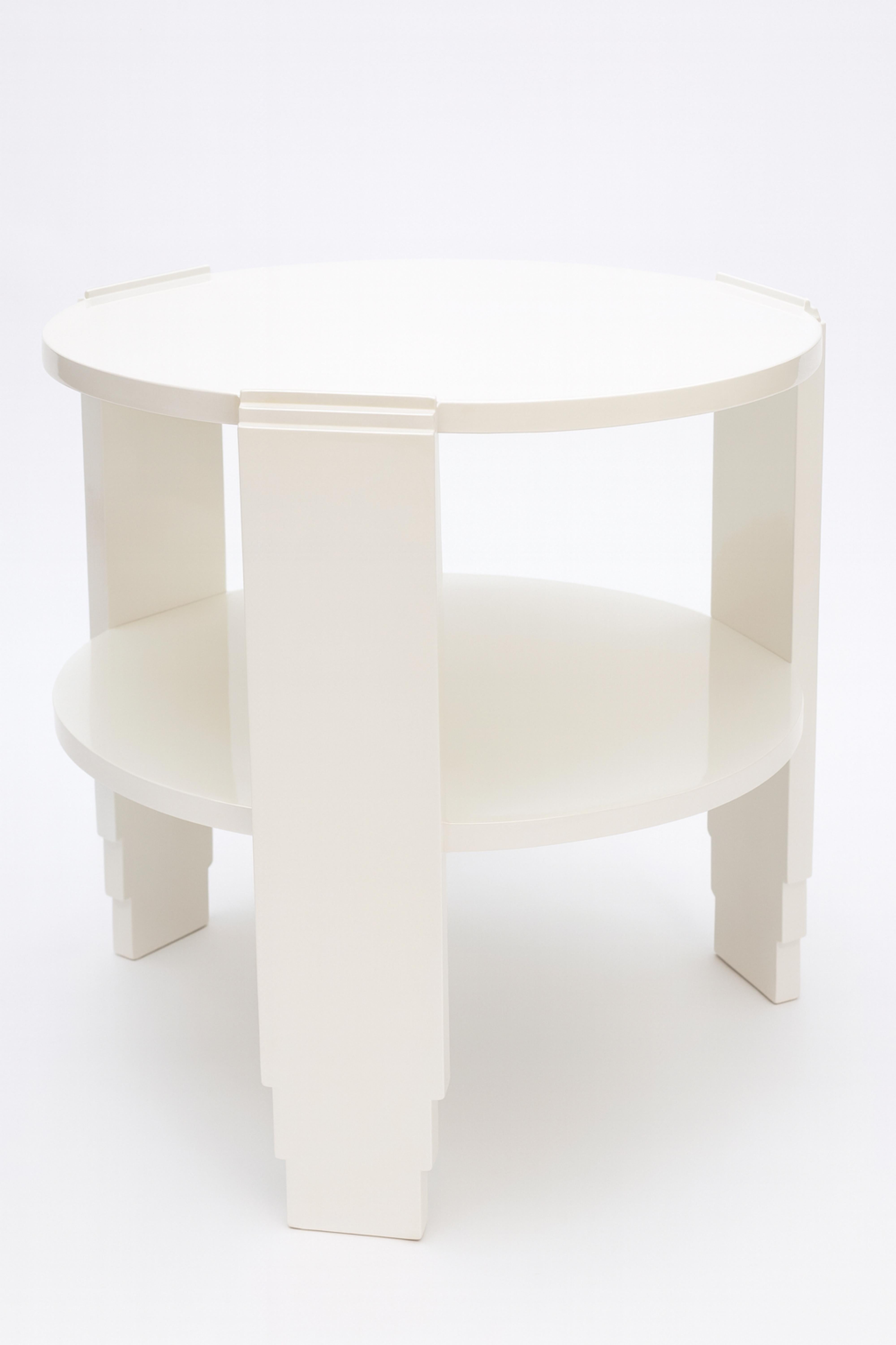French Art Deco Walnut Off White Lacquer Center Table, 20th Century For Sale