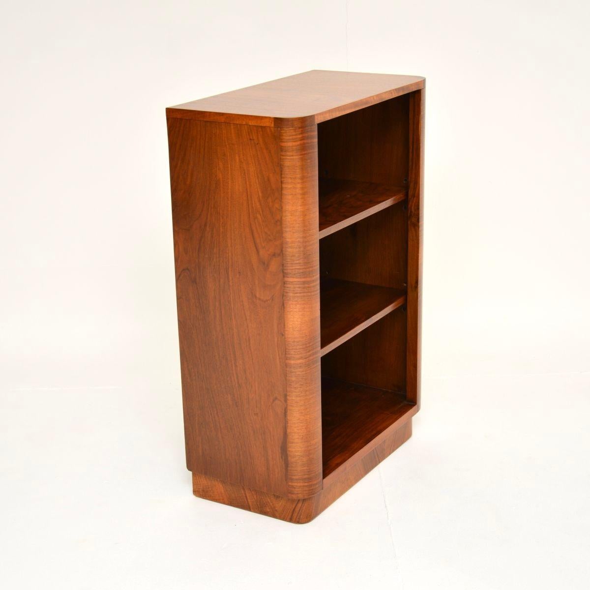 British Art Deco Walnut Open Bookcase For Sale