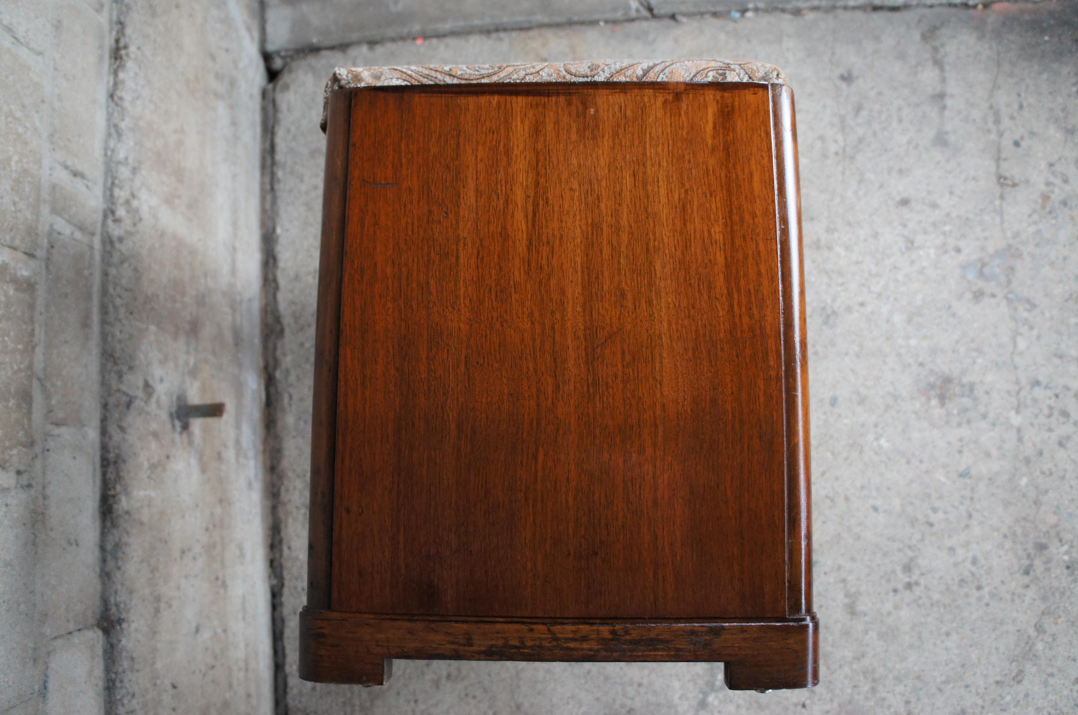 Art Deco Walnut Piano Foyer Window Bench W/ Storage Paisley Fabric Vanity Stool 4