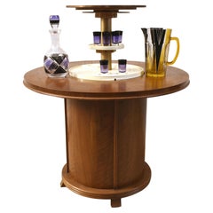 Vintage Art Deco Walnut Pop Up Cocktail Drinks Dry Bar Table, C1930