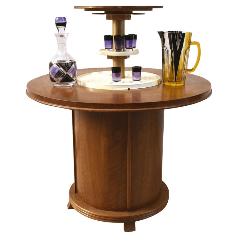 Art Deco Walnut Pop Up Cocktail Drinks Dry Bar Table, c1930 For Sale at