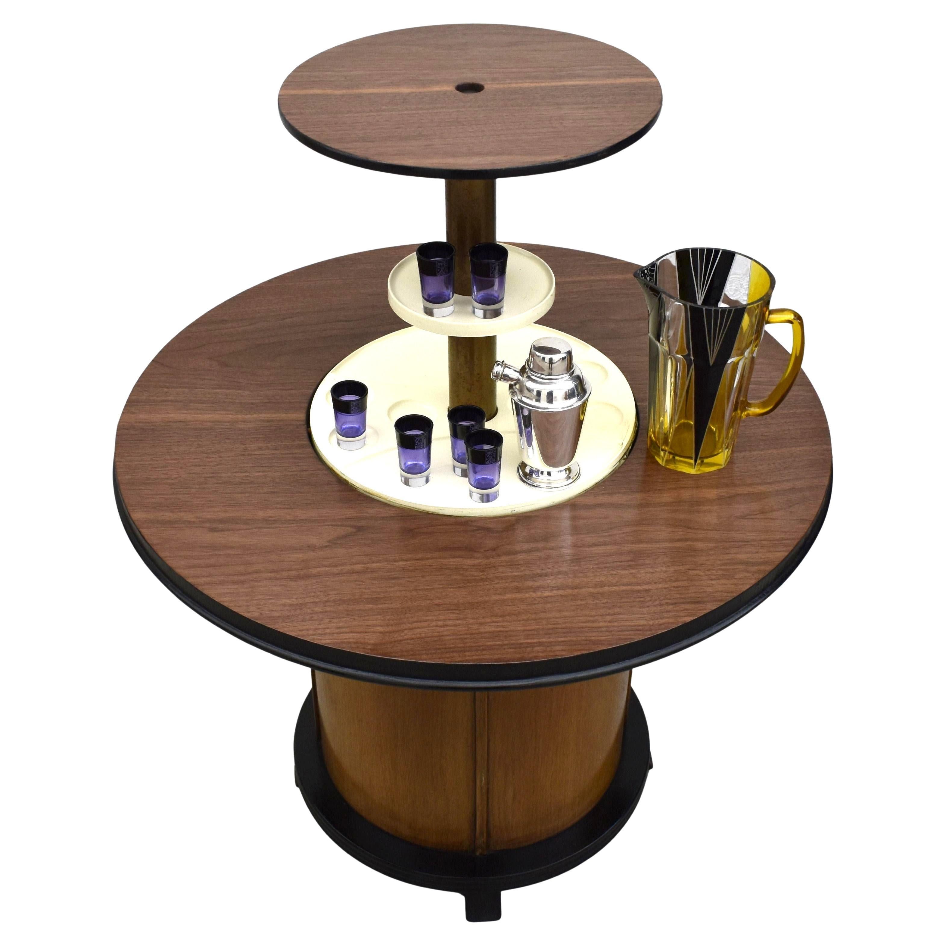 Art Deco Walnut Pop Up Cocktail Drinks Dry Bar Table, circa 1930 For Sale