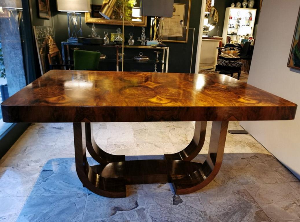 Art Deco Walnut Radica French Extending Dining Table In Good Condition In Prato, Tuscany