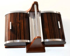 Art Deco Walnut Roll Top Cigar Cady With Chrome Trim, French, c1930