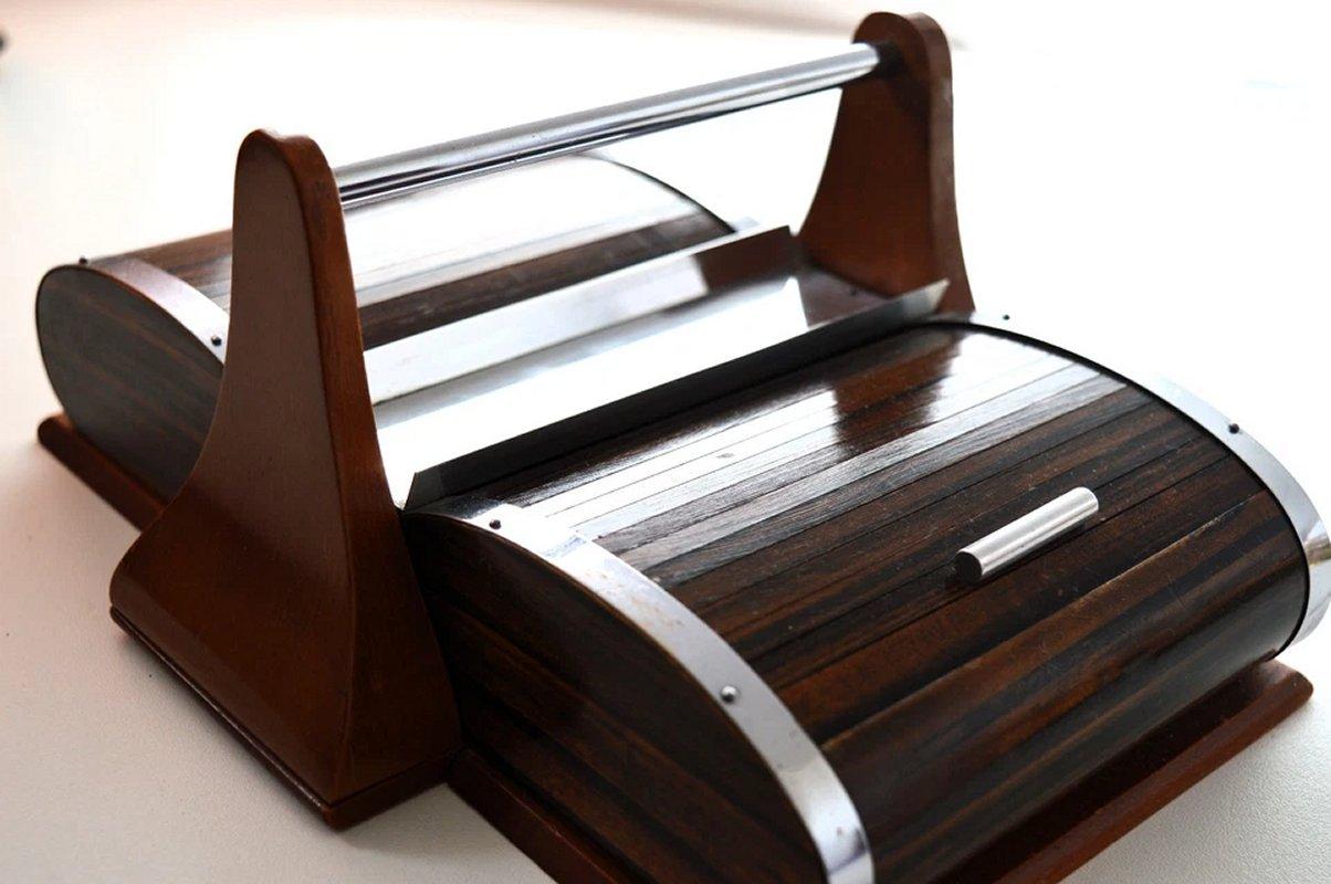 Art Deco Walnut Roll Top Cigar Cady With Chrome Trim, French, c1930 For Sale 2