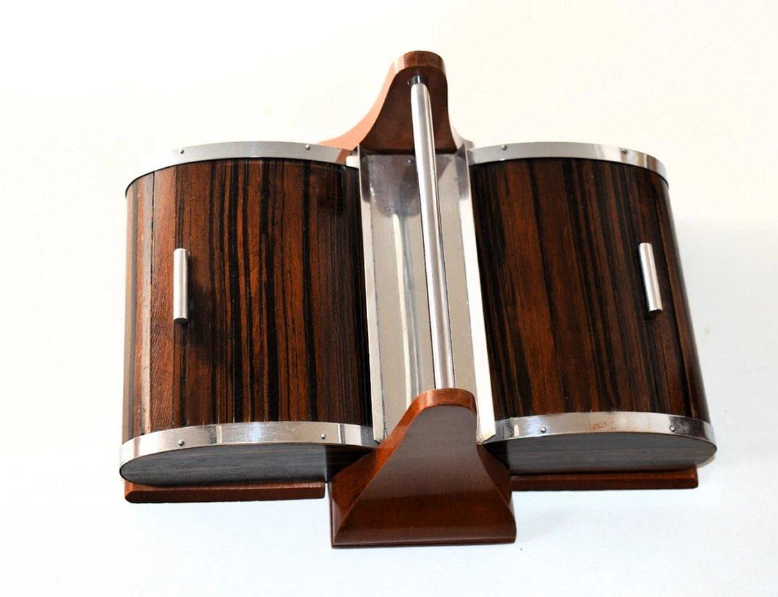 Art Deco Walnut Roll Top Cigar Cady With Chrome Trim, French, c1930 For Sale 4