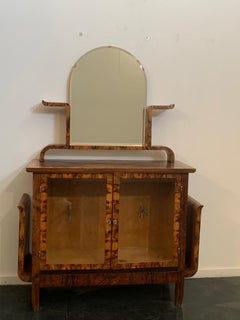 Art Deco Walnut-Root Sideboard with Mirror, 1930s