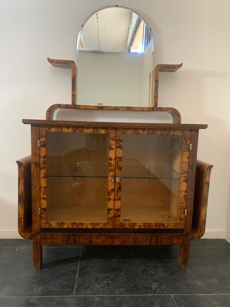Art Deco Walnut-Root Sideboard with Mirror, 1930s In Good Condition In Montelabbate, PU