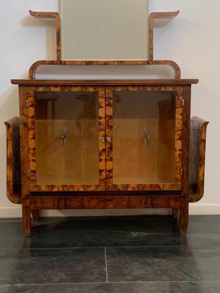 Mid-20th Century Art Deco Walnut-Root Sideboard with Mirror, 1930s