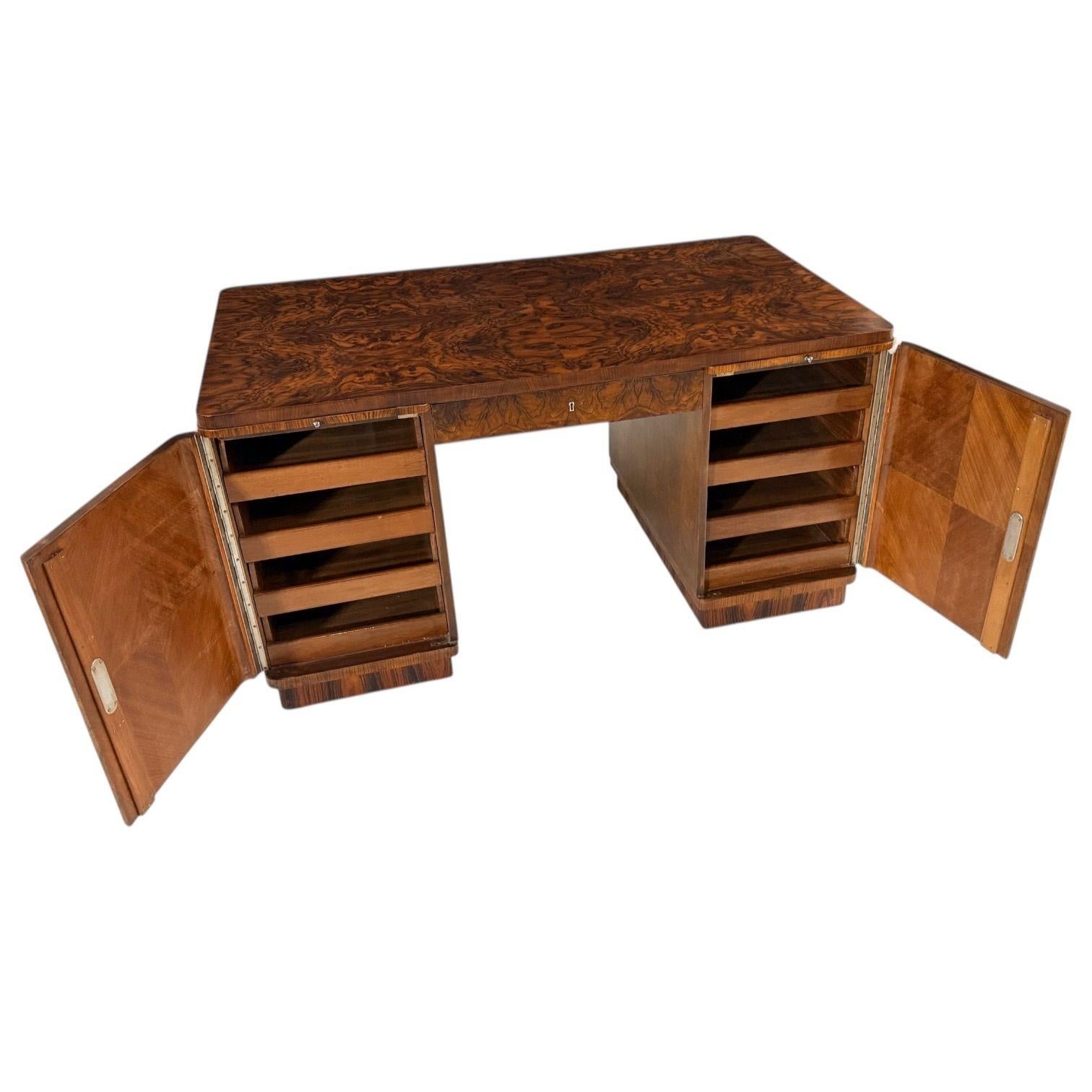 Art Deco Walnut Rosewood Burl Wood Desk, 1930 im Angebot 1