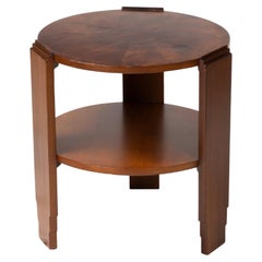 Art Deco Walnut Round Center Table, 20th Century