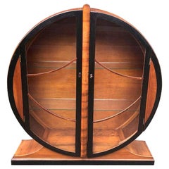 Art Deco Walnut Round Vitrine Display Cabinet, England, 1930's