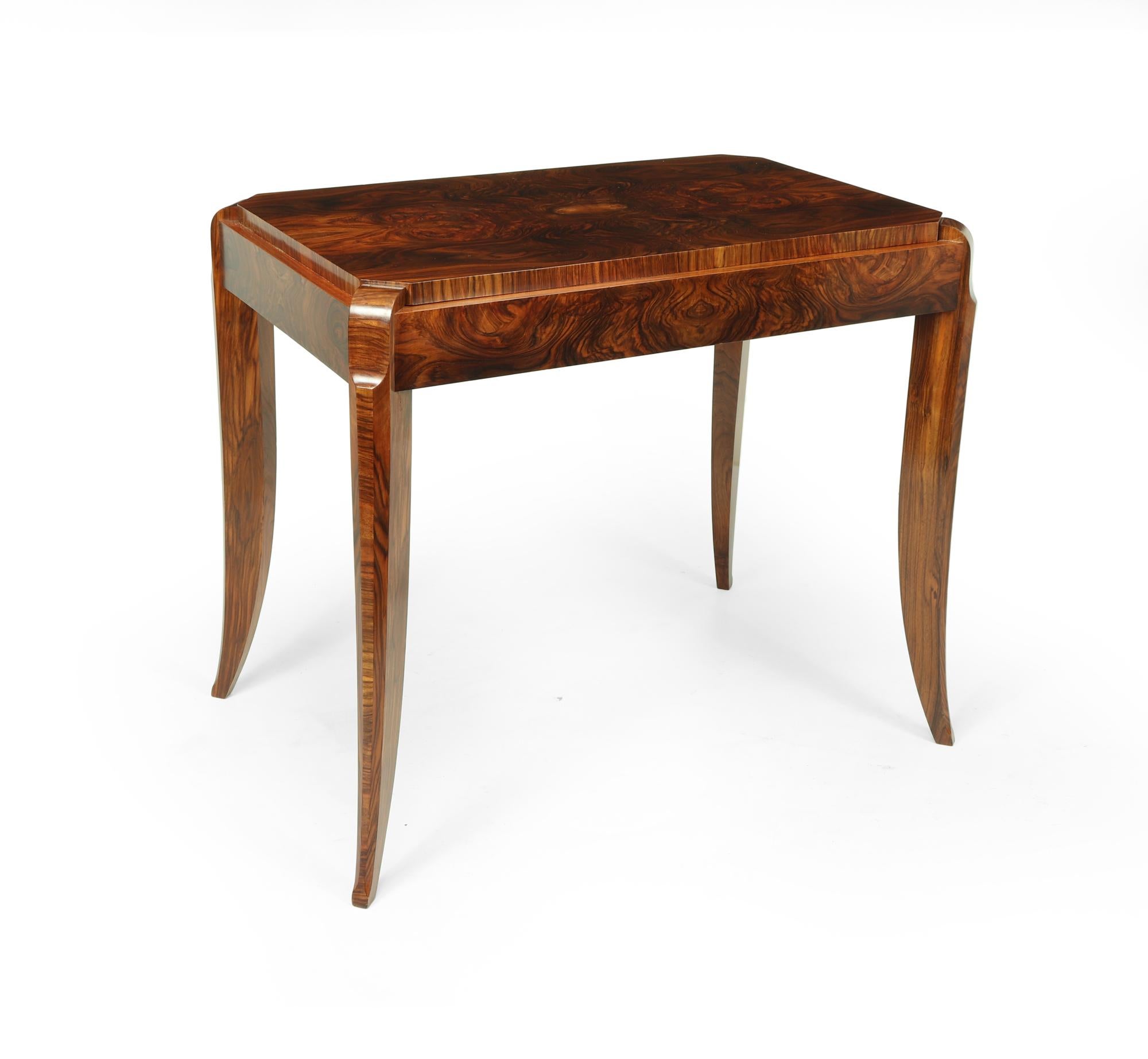 French Art Deco Walnut Sabre Leg Side Table