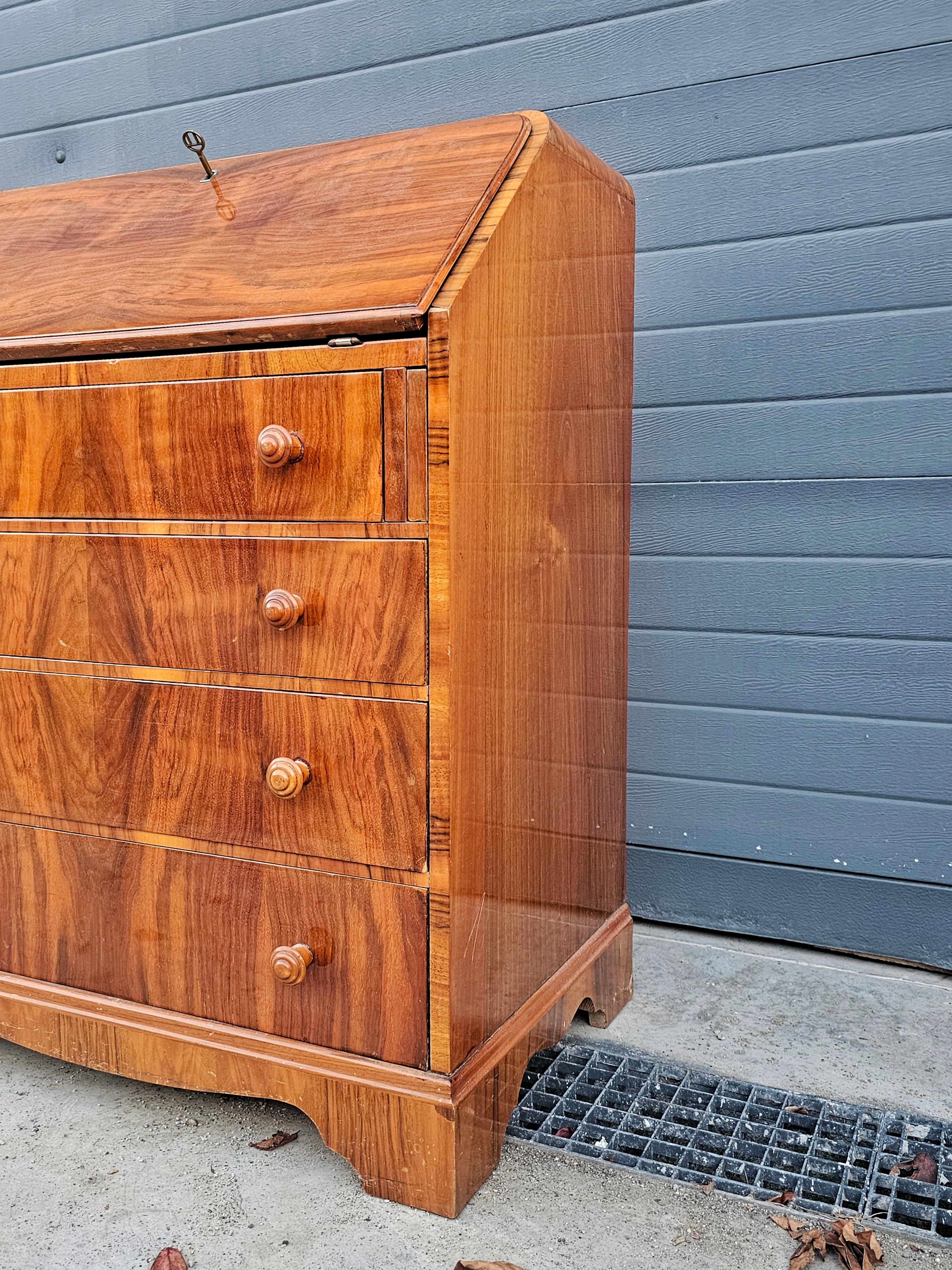 Metà XX secolo Secretaire o Bureau in noce Art Déco con 4 cassetti, Germania 1930 in vendita