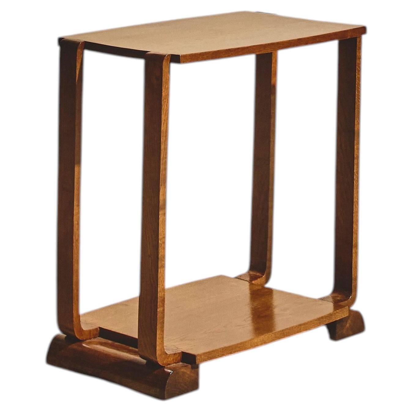 Art Deco Walnut Side Table, French Design, Streamlined Frame, 1930s