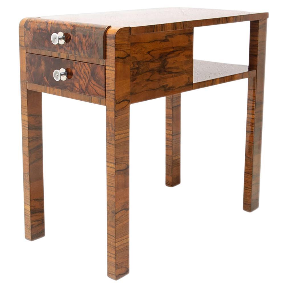 Table d
appoint Art Déco en noyer avec poignées chromées, années 1930, Tchécoslovaquie