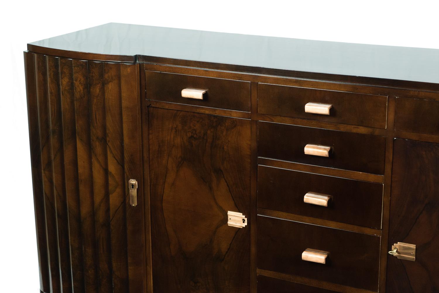 Metallo Credenza Art Déco in noce del XX secolo in vendita