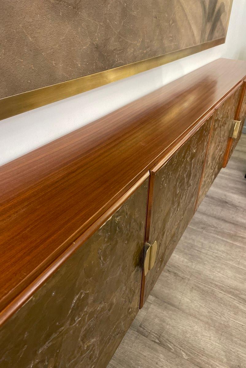 Art Deco Walnut Sideboard-Cabinet With Gilded Stucco On Doors in vendita 4