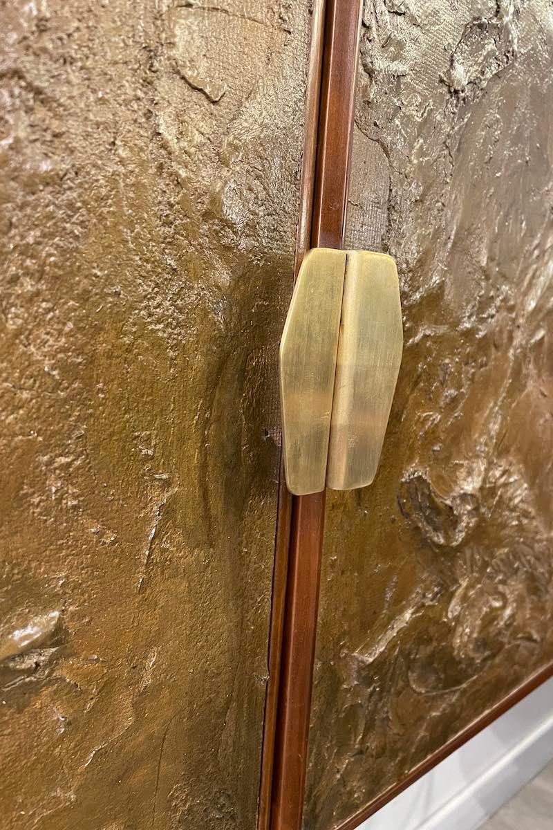 Art Deco Walnut Sideboard-Cabinet With Gilded Stucco On Doors in vendita 7