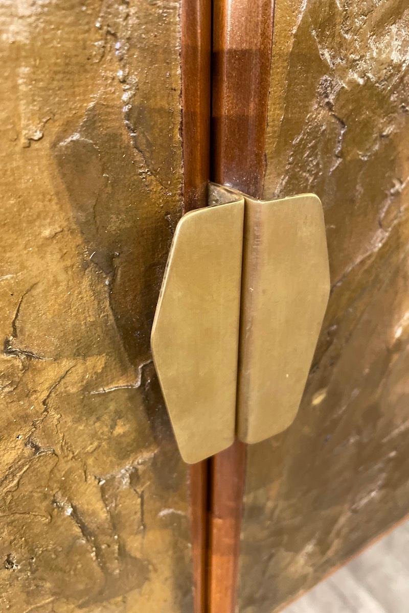 Metà XX secolo Art Deco Walnut Sideboard-Cabinet With Gilded Stucco On Doors in vendita