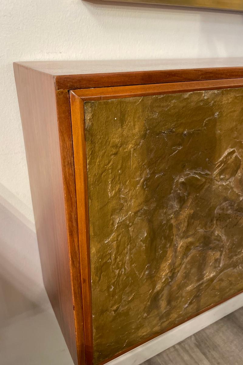 Art Deco Walnut Sideboard-Cabinet With Gilded Stucco On Doors in vendita 2