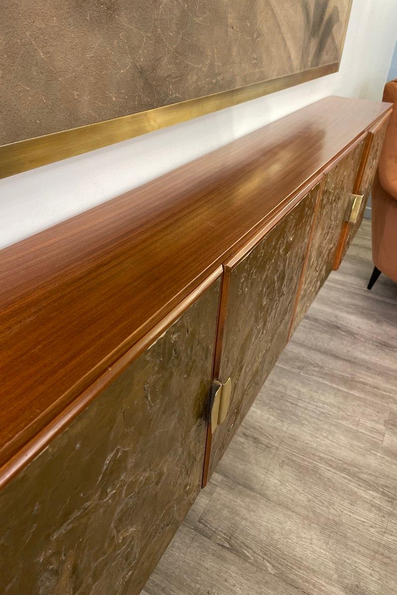 Art Deco Walnut Sideboard-Cabinet With Gilded Stucco On Doors in vendita 3