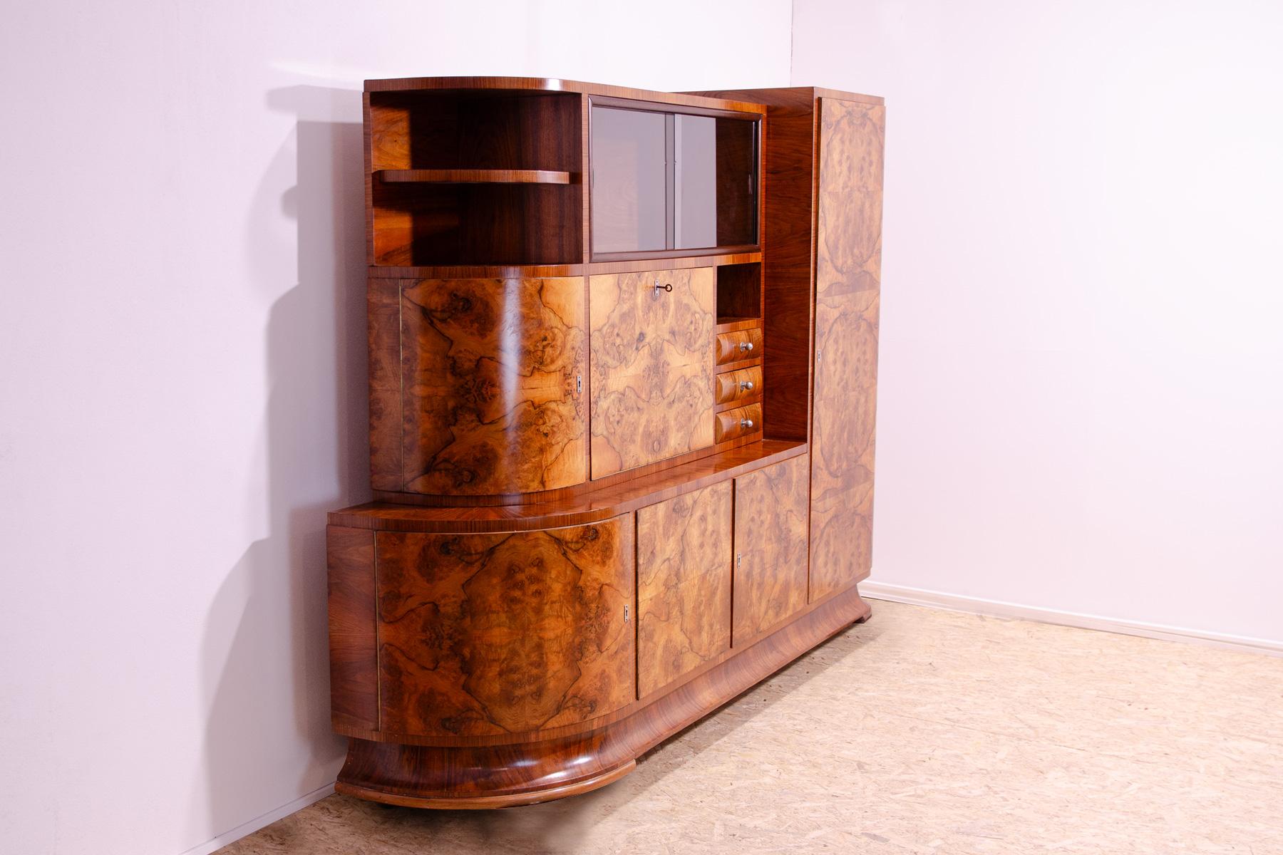 ART DECO Walnut Sideboard or Bookcase, 1930s, Czechoslovakia In Good Condition For Sale In Prague 8, CZ