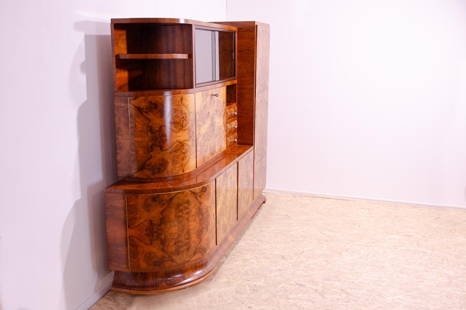 20th Century ART DECO Walnut Sideboard or Bookcase, 1930s, Czechoslovakia For Sale