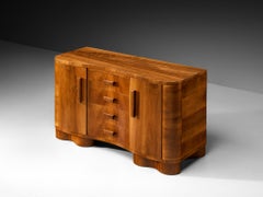 Art Deco Walnut Sideboard with Curved Front and Sculptural Base