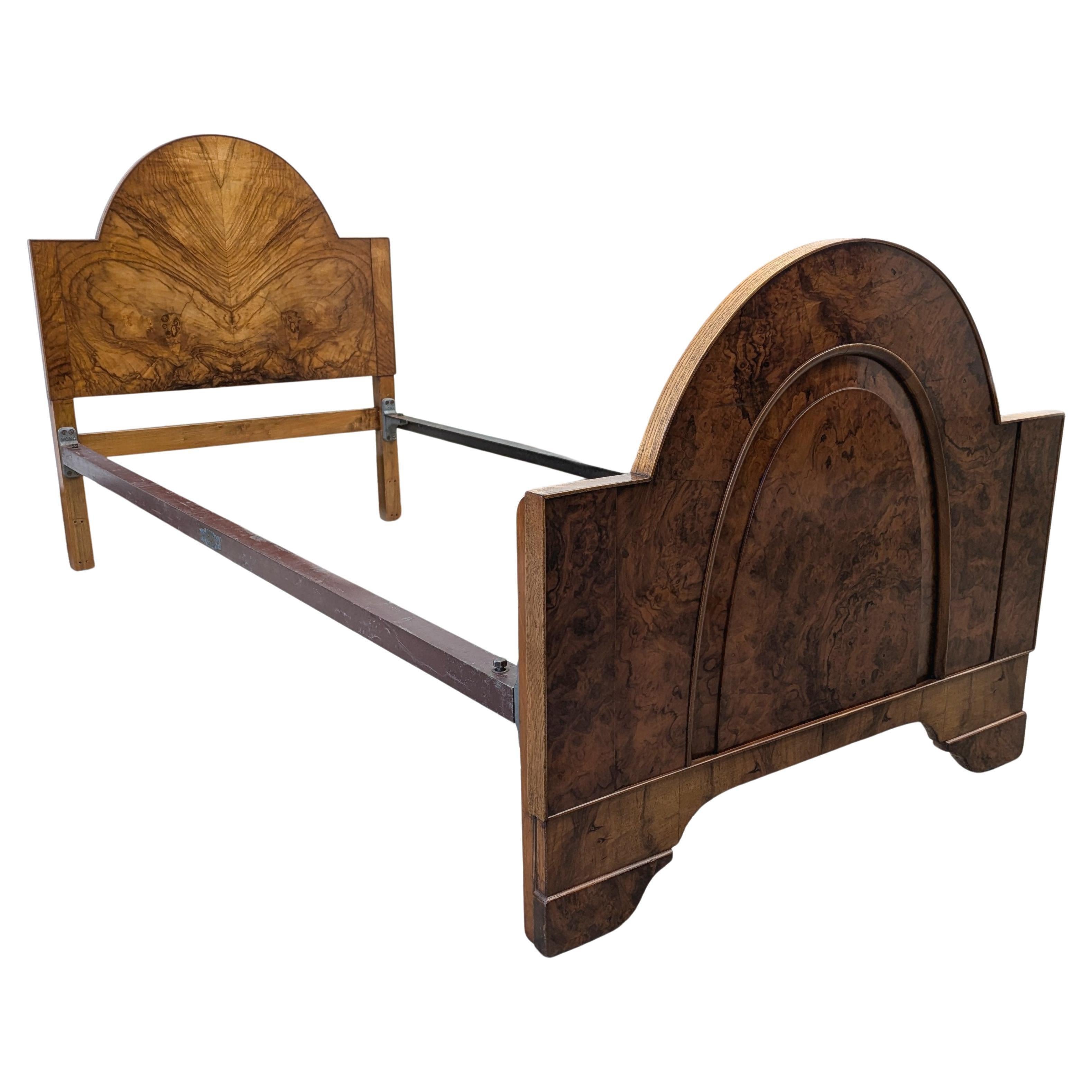 20th Century Art Deco Walnut Single Bed, English, c1930s For Sale