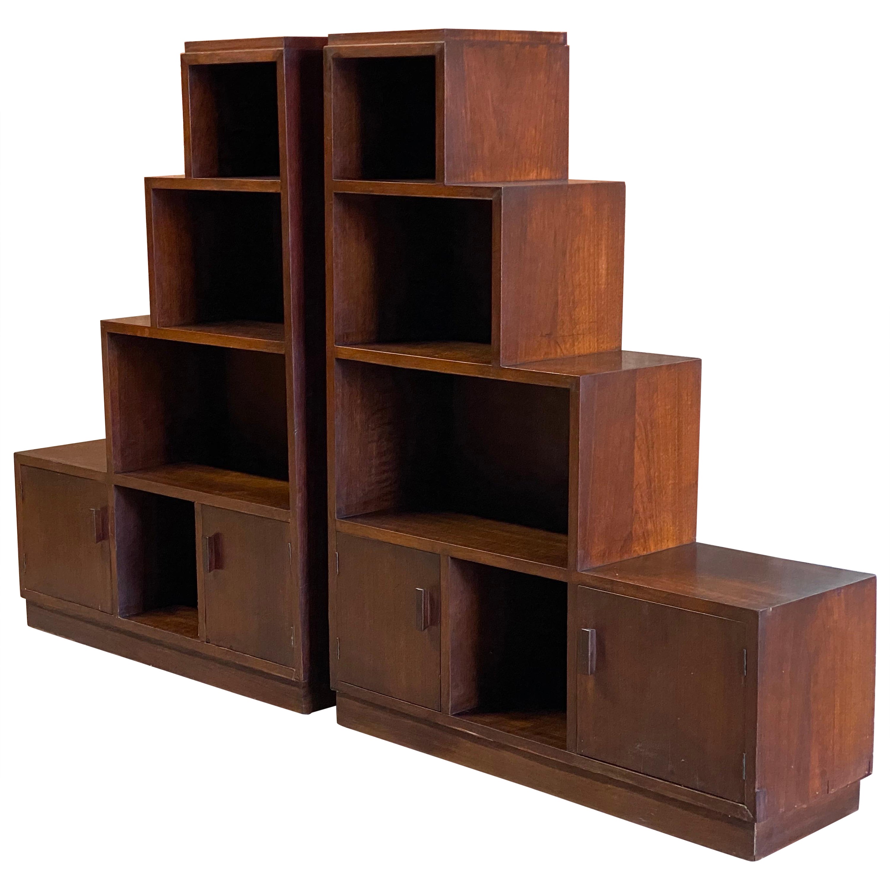 Art Deco Walnut Skyscraper Bookcases, A Pair