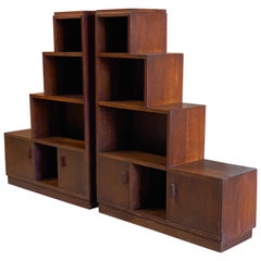 Art Deco Walnut Skyscraper Bookcases, A Pair
