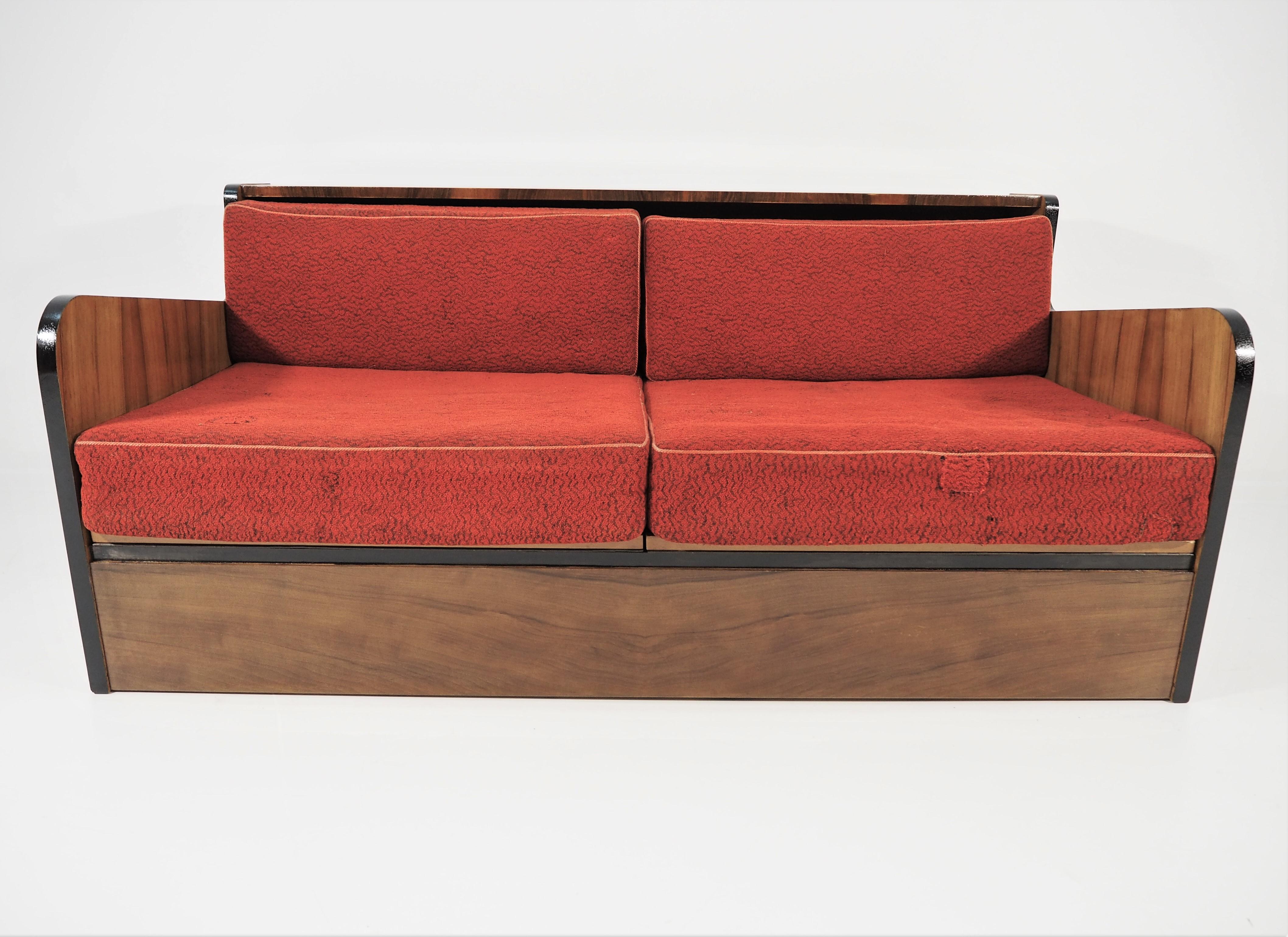 Art Deco Walnut Sofa Bed, 1960s 10